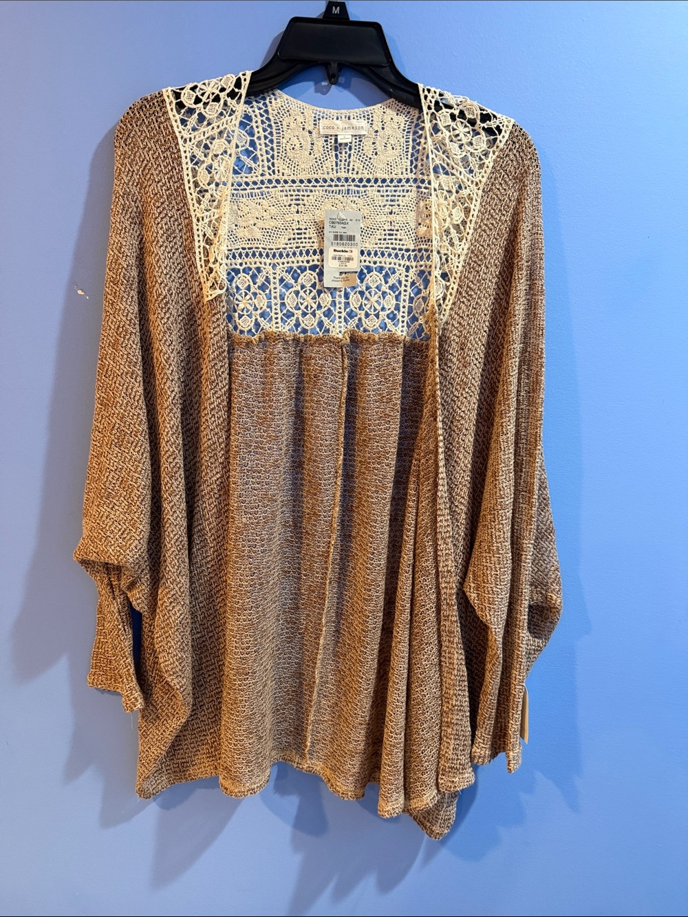 Coco + Jameson Buckle Crochet-Trim Open Front Sweater Cardigan NWT NEW Large
